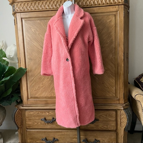Missy Empire Pink Fuzzy Teddy Bear Longline Coat - Picture 8 of 9